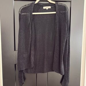 LOFT Black Open-Front Semi Sheer Cardigan Sweater. Made with 55% Linen. Size S